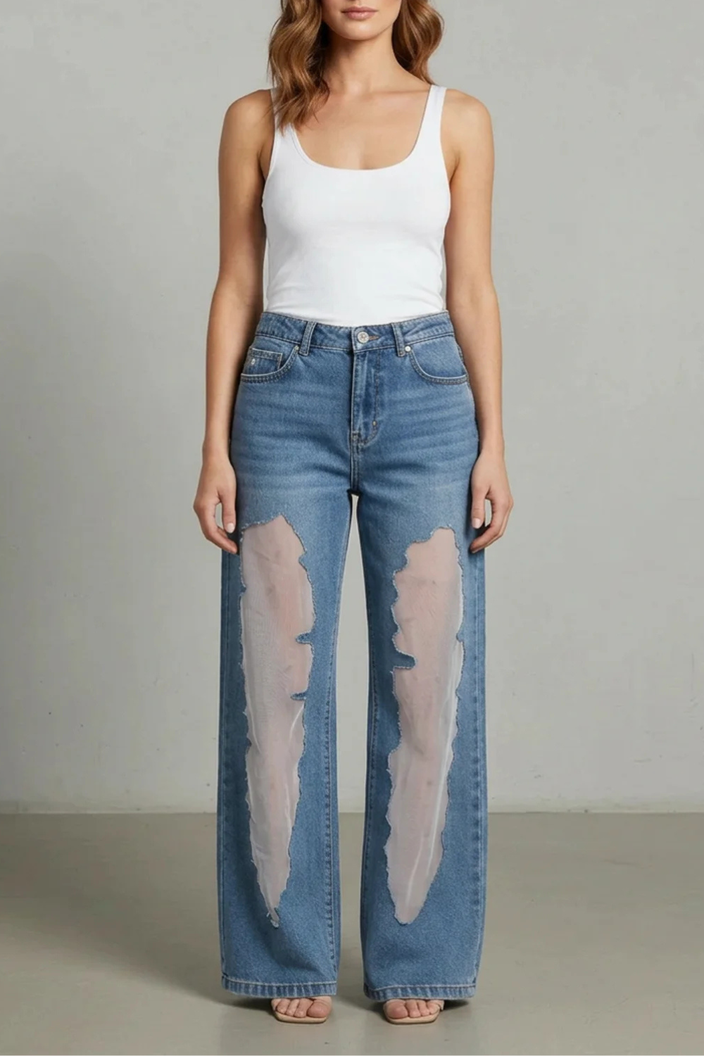 Lunetta – Vintage mesh patchwork – Wide-leg jeans-10599124730199-OLVIA ROSE LONDON