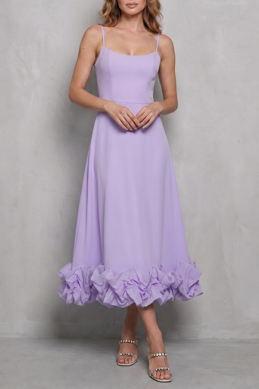 Elowenne – Romantic ruffle hem – Sleeveless midi dress-10598761267543-OLVIA ROSE LONDON