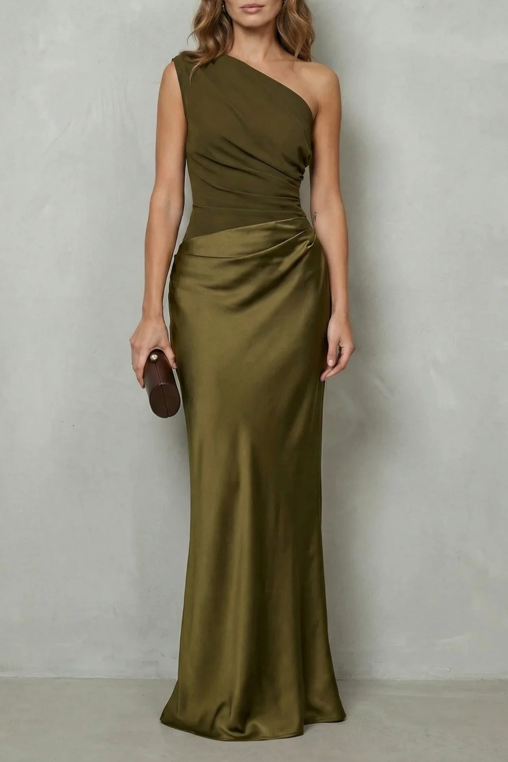 Velmoura Asymmetric satin drape Evening gown - Dark green / XS (4-6) Velmoura Asymmetric satin drape Evening gown - Dark green / XS (4-6)