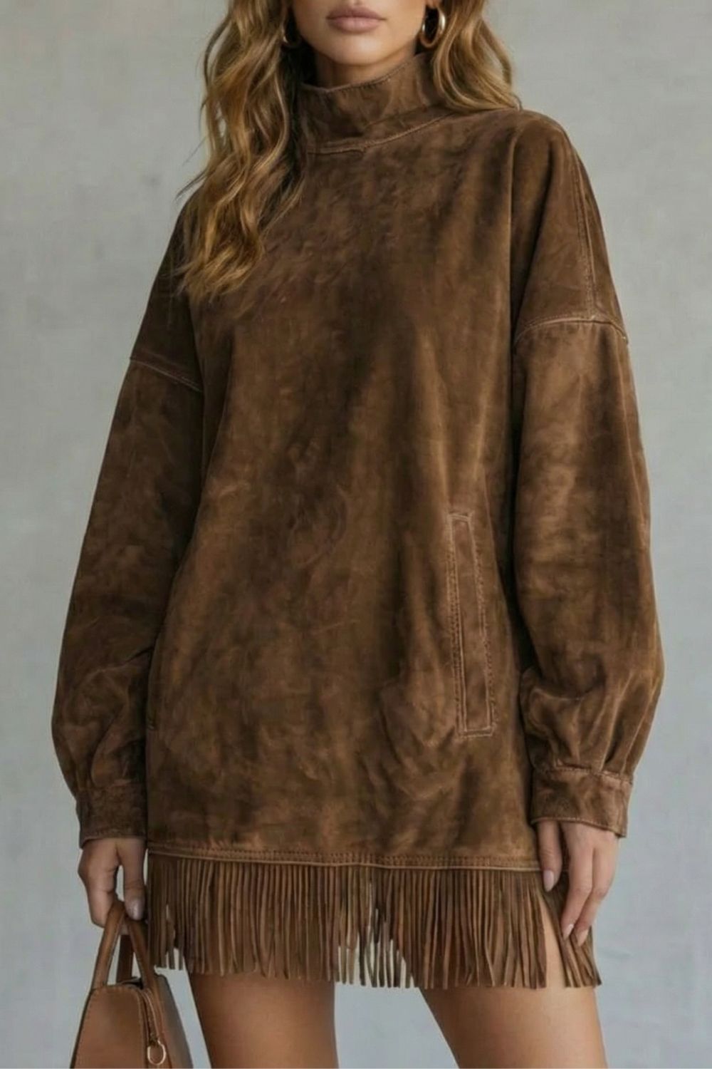 Viretta – Suede fringe detail – Turtleneck mini dress-10452939899223-OLVIA ROSE LONDON