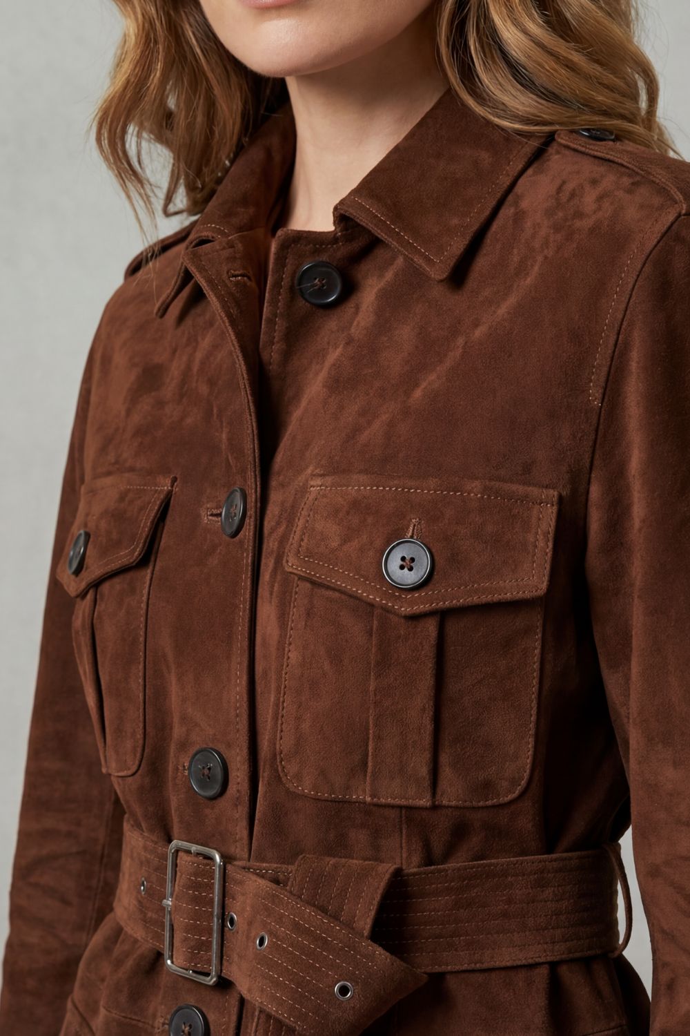 Valcarin – Belted suede style – Utility jacket-10476806177111-OLVIA ROSE LONDON