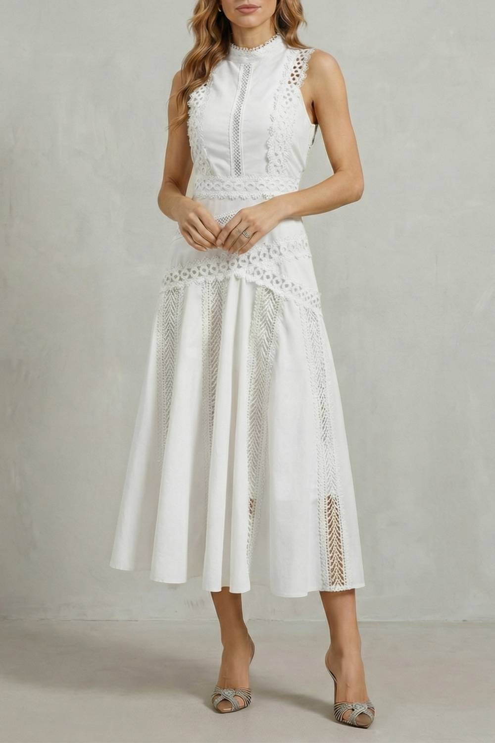 Gracia – Intricate lace panels – Elegant midi dress-10601540682071-OLVIA ROSE LONDON