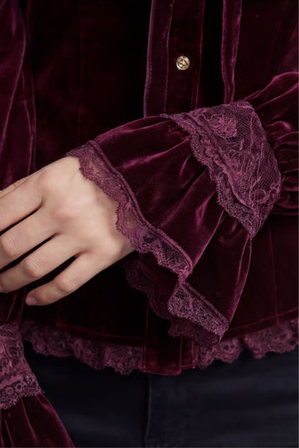 Vignoletta – Ruffled velvet lace – Victorian blouse-10494571118935-OLVIA ROSE LONDON