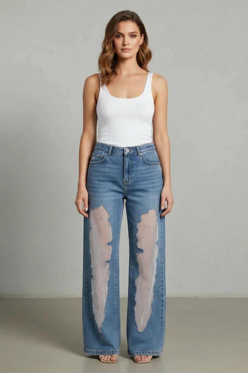 Lunetta – Vintage mesh patchwork – Wide-leg jeans-10599124730199-OLVIA ROSE LONDON