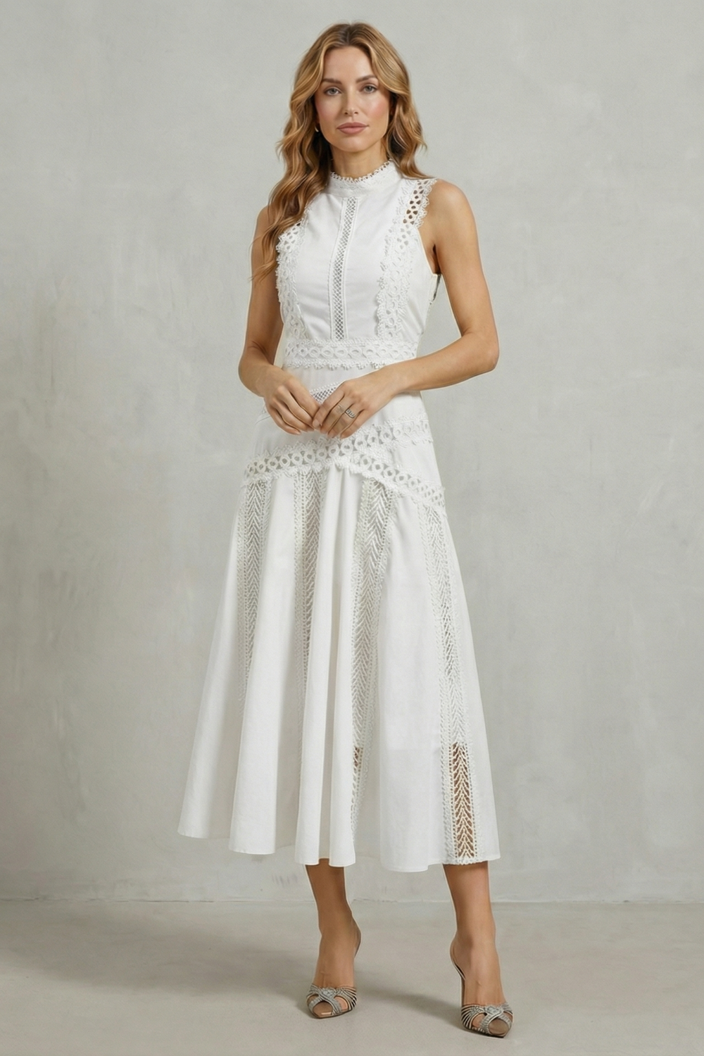 Gracia – Intricate lace panels – Elegant midi dress-10601540682071-OLVIA ROSE LONDON