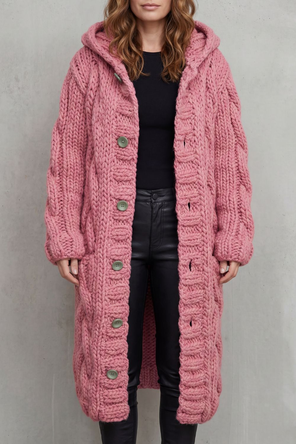 Karinaè – Oversized cable knit – Hooded cardigan coat-10476348473687-OLVIA ROSE LONDON