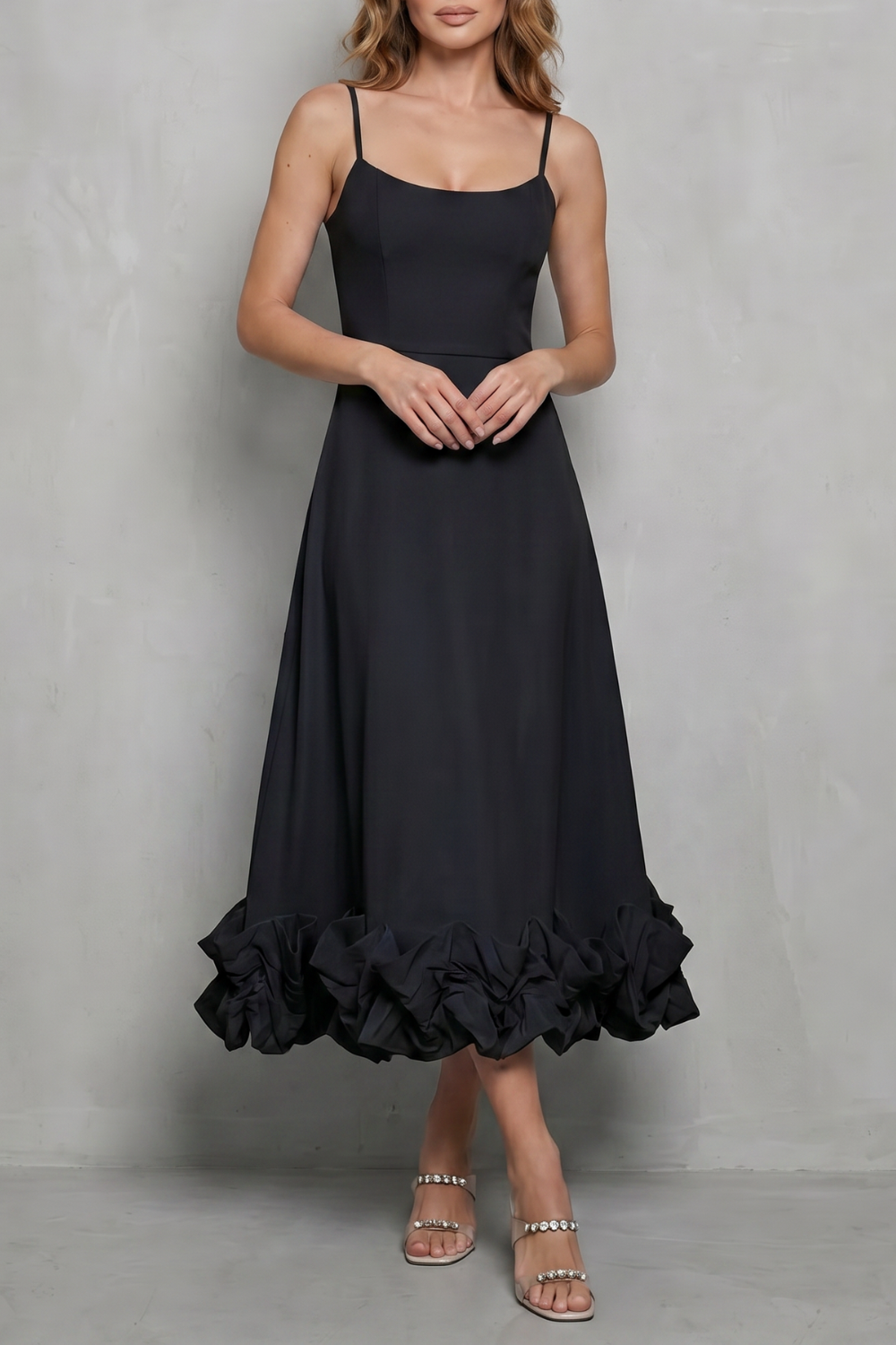 Elowenne – Romantic ruffle hem – Sleeveless midi dress-10598761267543-OLVIA ROSE LONDON