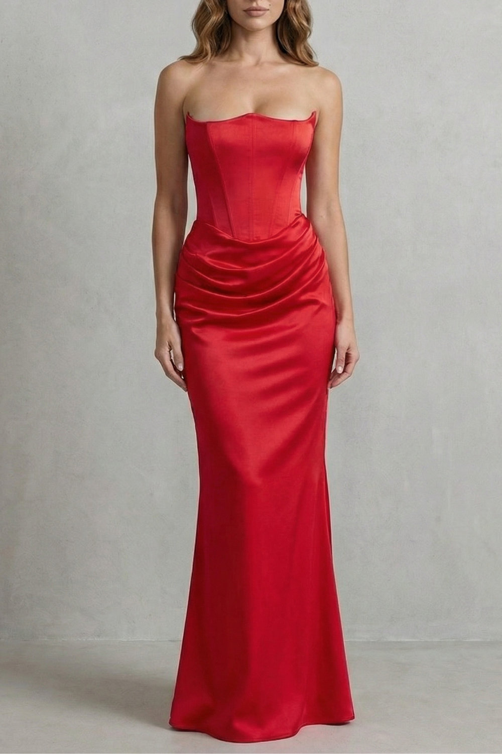 Evelisse – Sculpted satin drape – Strapless corset maxi dress-10598761300311-OLVIA ROSE LONDON