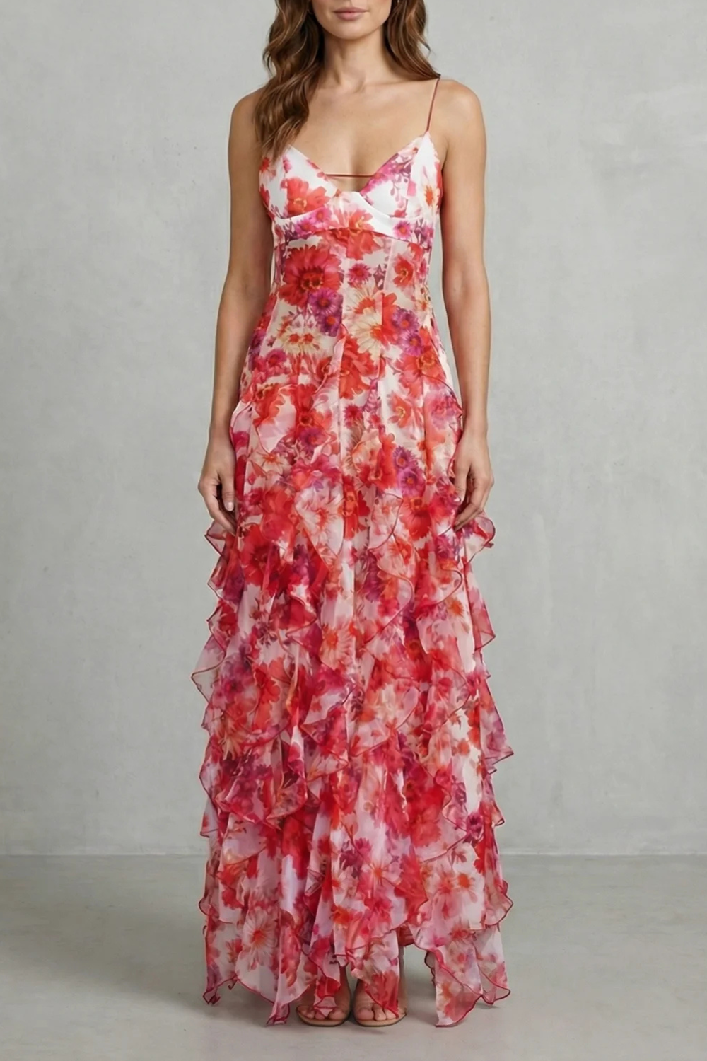 Fiorella – Watercolour bloom flow – Ruffled chiffon maxi dress-10601540616535-OLVIA ROSE LONDON