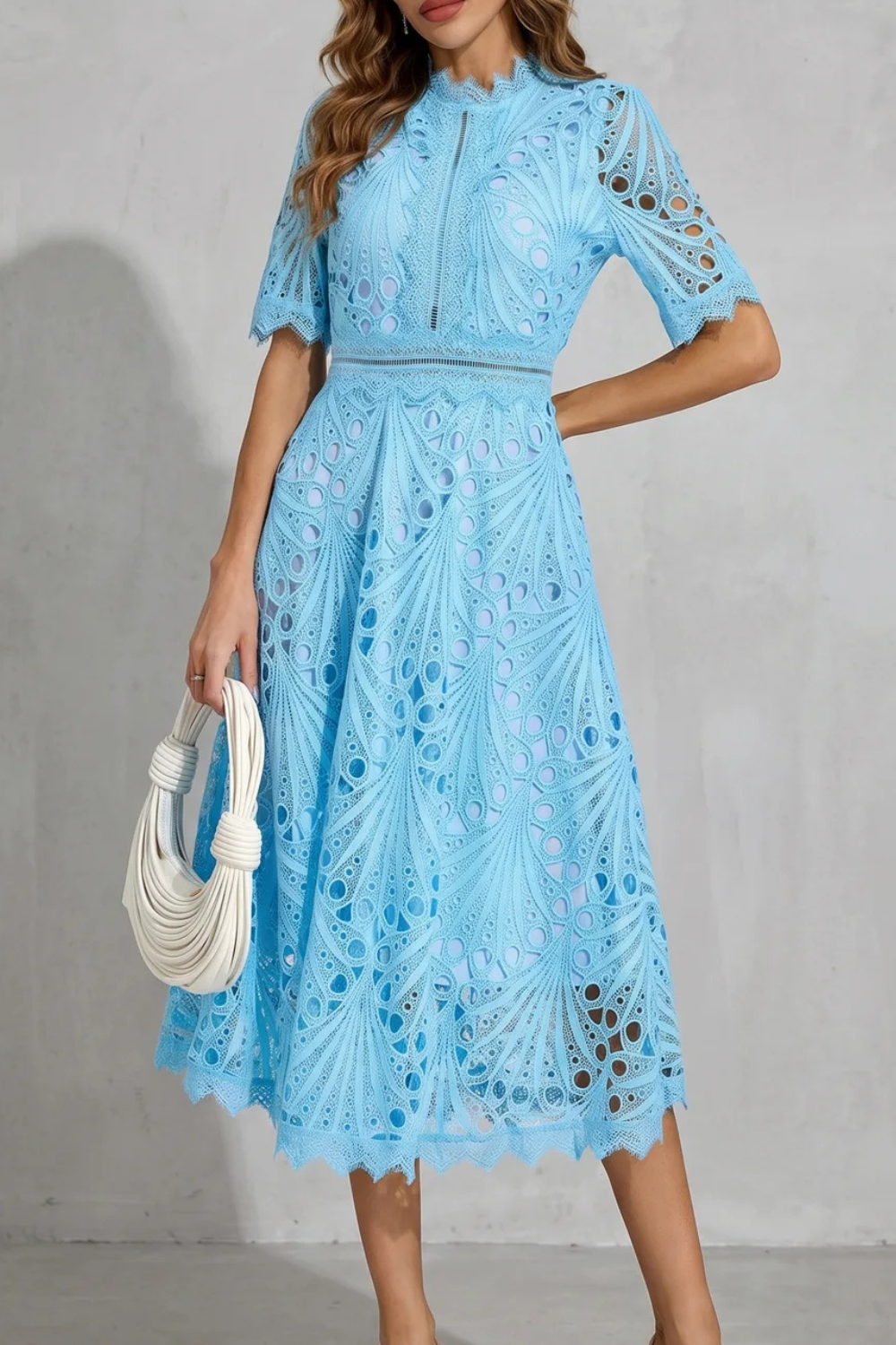 Charlisse – Ornate lace refinement – High-neck midi dress-10601573384535-OLVIA ROSE LONDON