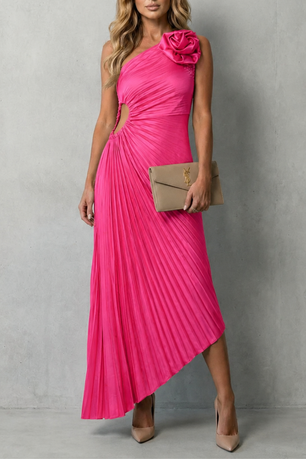 Felicity – Statement elegance – Women’s One-Shoulder Pleated Maxi Dress-10598813794647-OLVIA ROSE LONDON