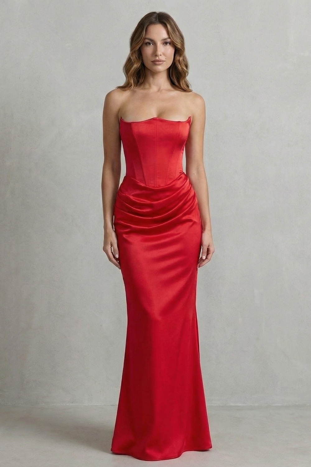 Evelisse – Sculpted satin drape – Strapless corset maxi dress-10598761300311-OLVIA ROSE LONDON