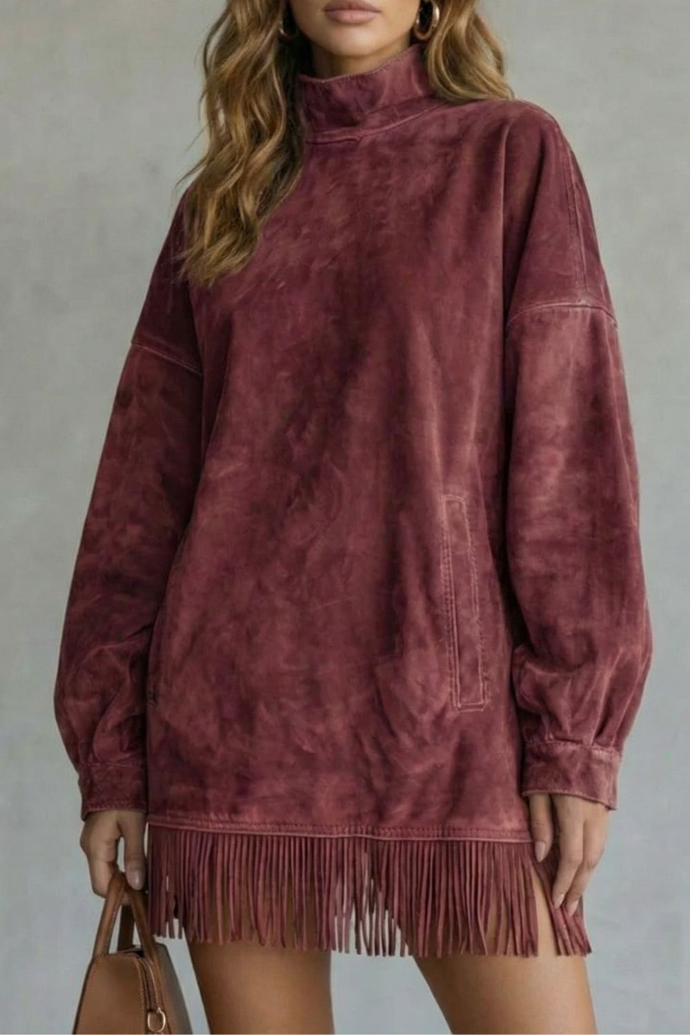 Viretta – Suede fringe detail – Turtleneck mini dress-10452939899223-OLVIA ROSE LONDON