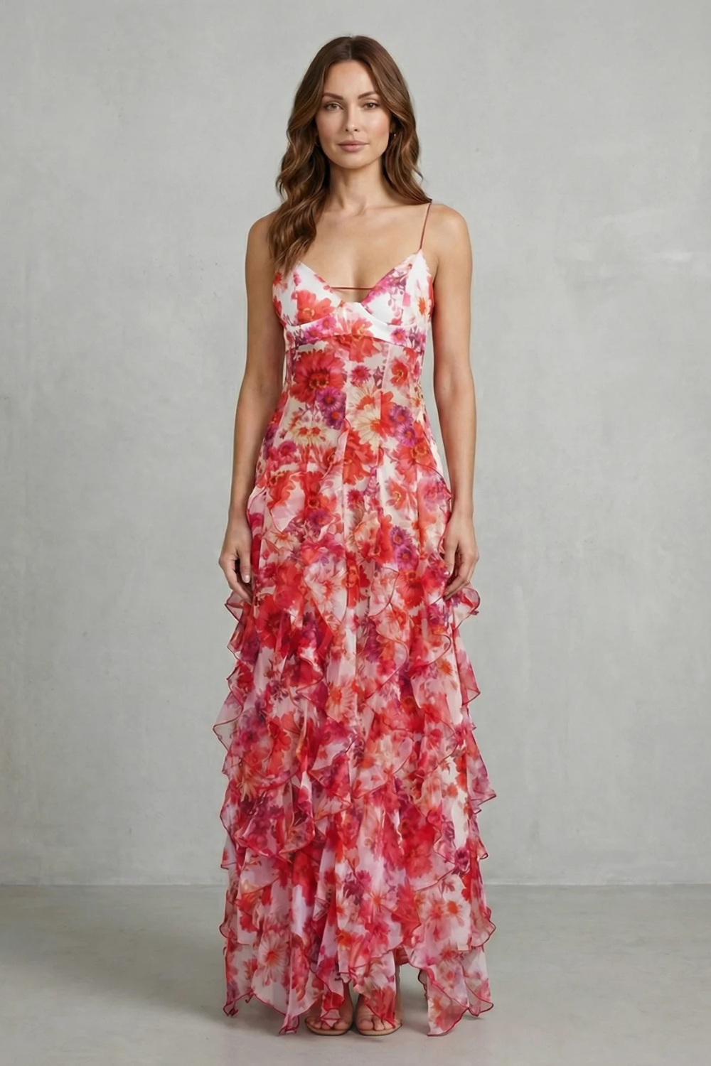 Fiorella – Watercolour bloom flow – Ruffled chiffon maxi dress-10601540616535-OLVIA ROSE LONDON
