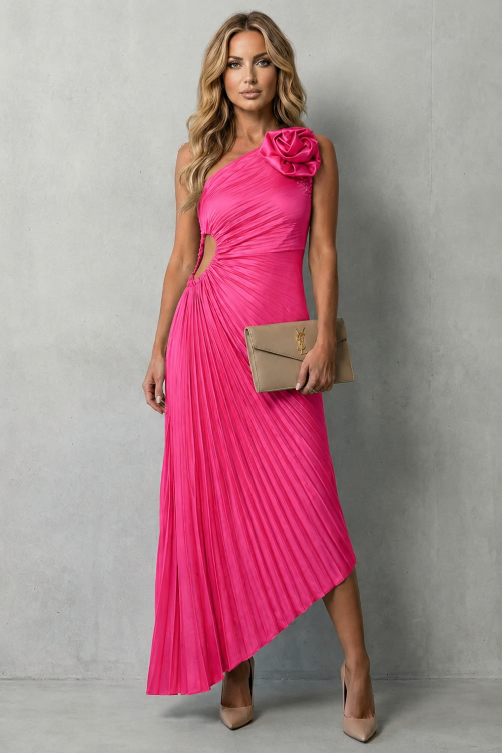 Felicity – Statement elegance – Women’s One-Shoulder Pleated Maxi Dress-10598813794647-OLVIA ROSE LONDON