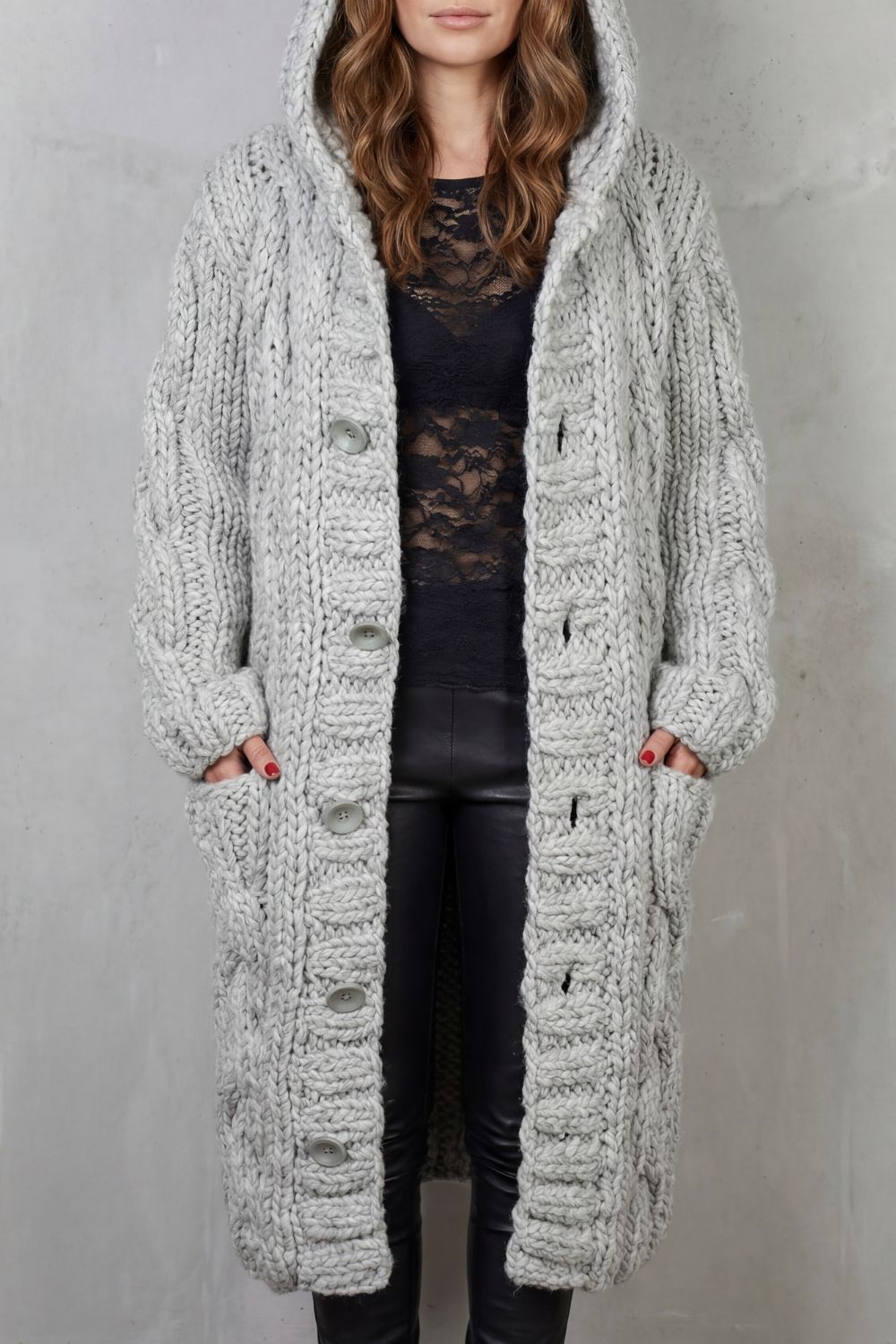 Karinaè – Oversized cable knit – Hooded cardigan coat-10476348473687-OLVIA ROSE LONDON