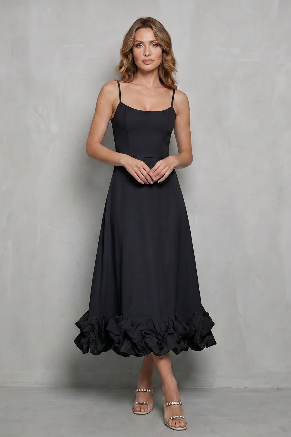 Elowenne – Romantic ruffle hem – Sleeveless midi dress-10598761267543-OLVIA ROSE LONDON