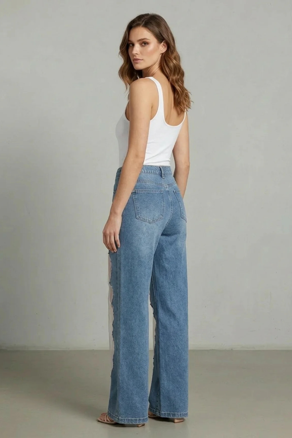 Lunetta – Vintage mesh patchwork – Wide-leg jeans-10599124730199-OLVIA ROSE LONDON