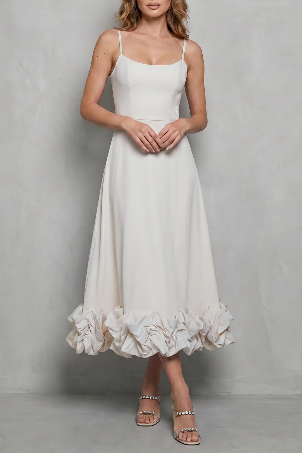 Elowenne – Romantic ruffle hem – Sleeveless midi dress-10598761267543-OLVIA ROSE LONDON