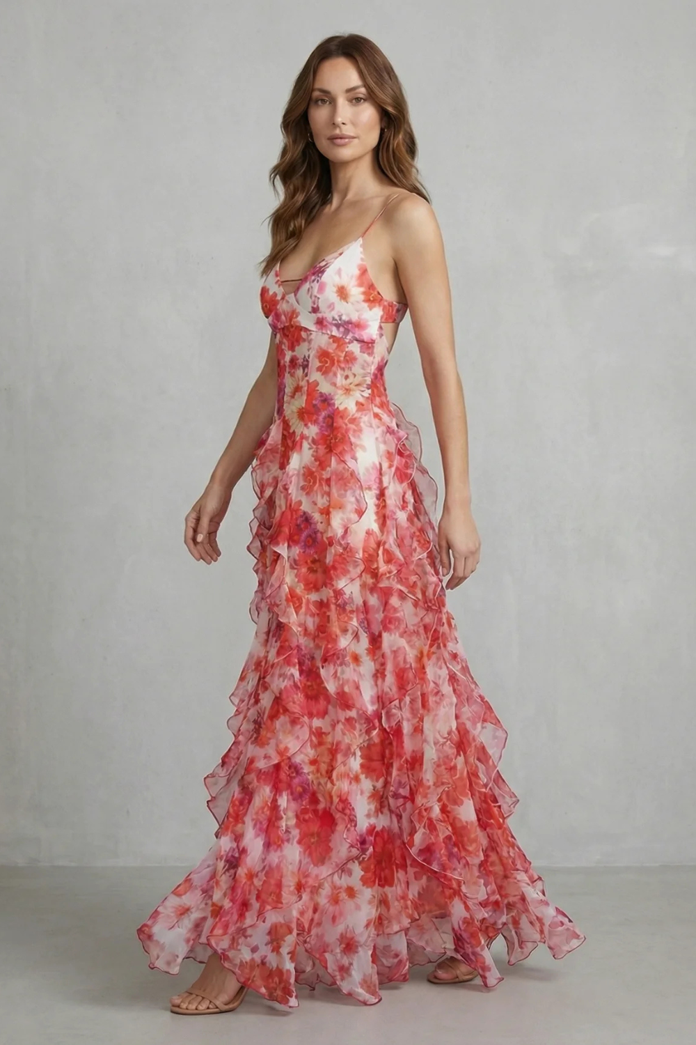Fiorella – Watercolour bloom flow – Ruffled chiffon maxi dress-10601540616535-OLVIA ROSE LONDON