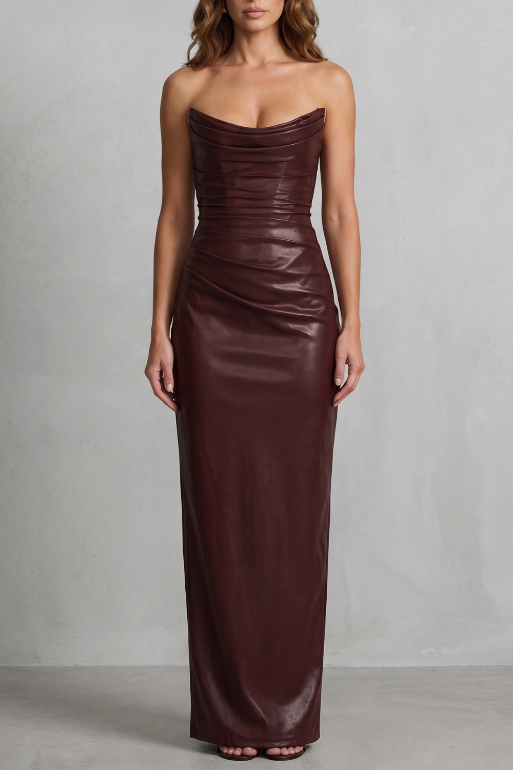 Albienne – Sculpted faux leather – Maxi dress-10755313205591-OLVIA ROSE LONDON