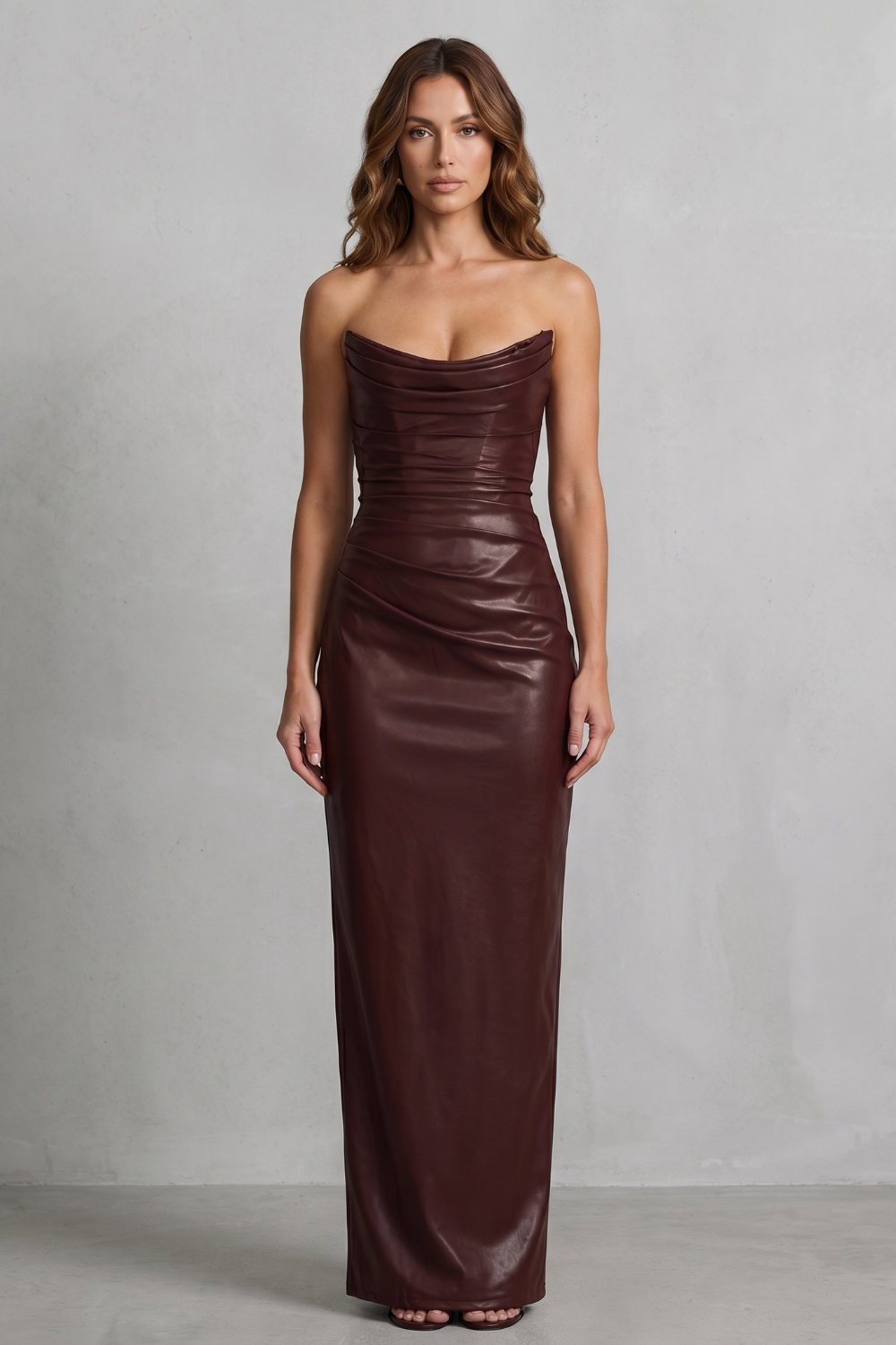 Albienne – Sculpted faux leather – Maxi dress-10755313205591-OLVIA ROSE LONDON