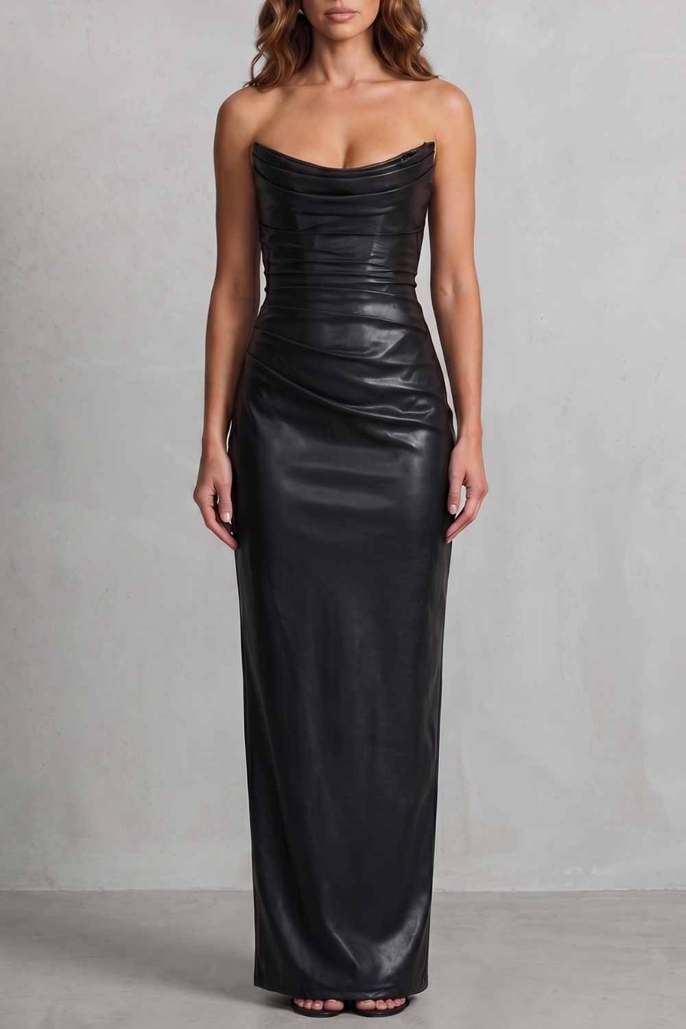 Albienne – Sculpted faux leather – Maxi dress-10755313205591-OLVIA ROSE LONDON