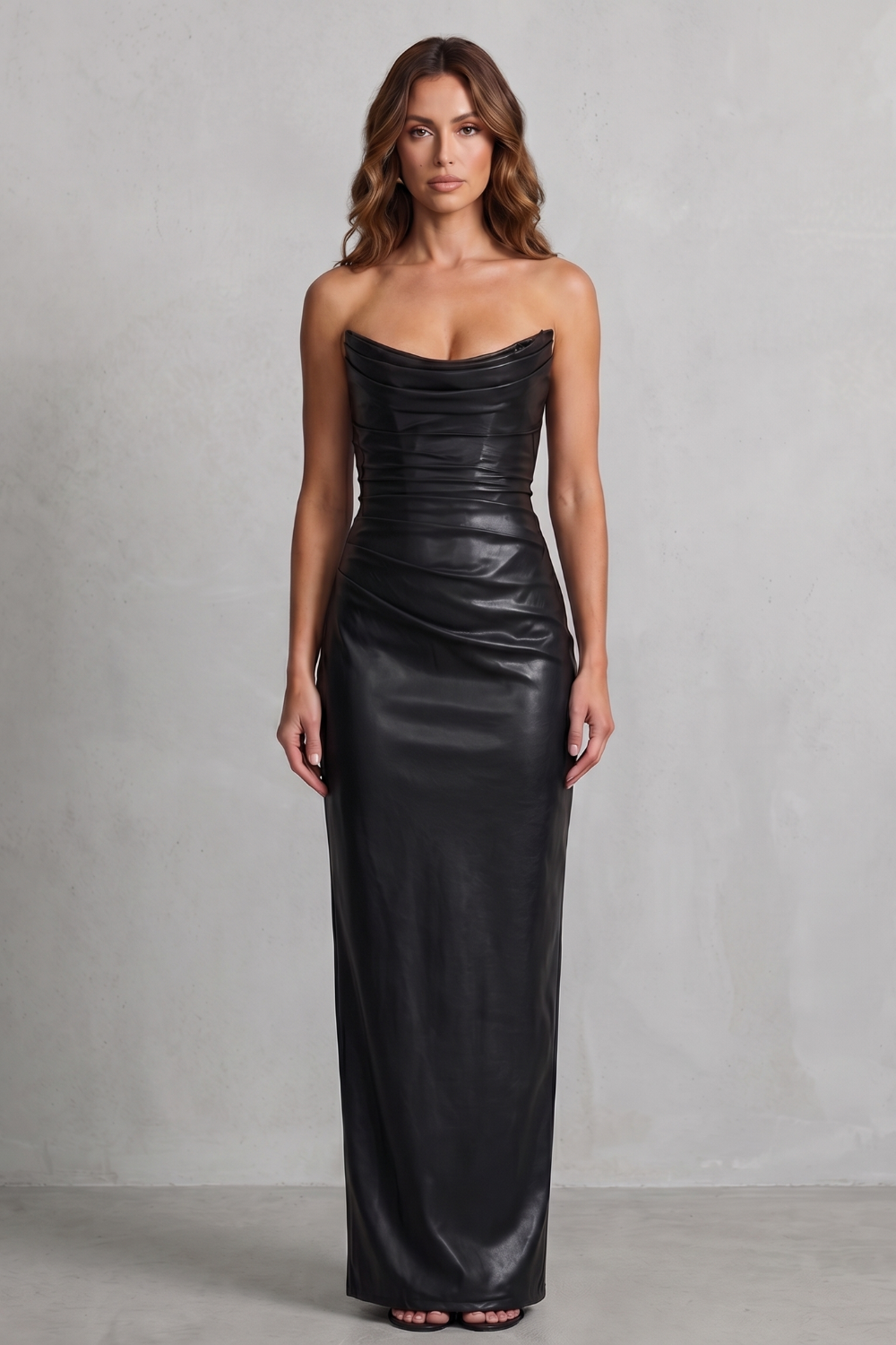 Albienne – Sculpted faux leather – Maxi dress-10755313205591-OLVIA ROSE LONDON