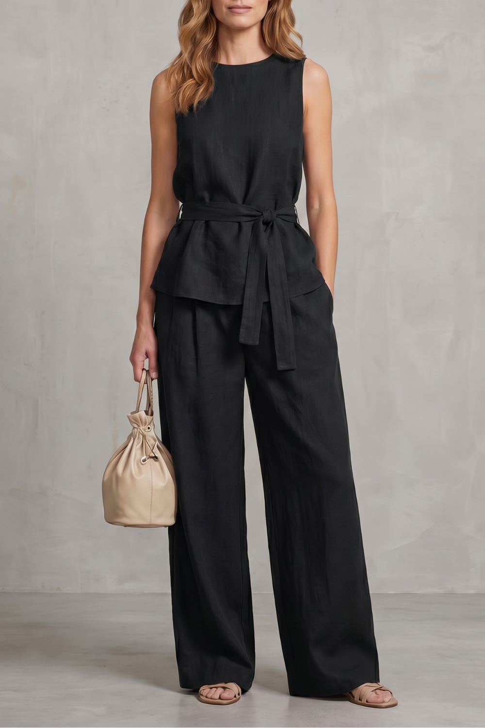 Alvera – Elegant tie-waist silhouette – Two-piece trouser set-10911740428631-OLVIA ROSE LONDON