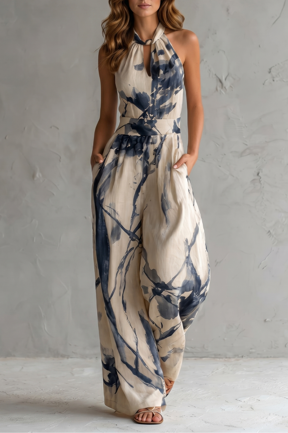 Aquarelle – Artistic ink print – Wide-leg jumpsuit-10914602090839-OLVIA ROSE LONDON