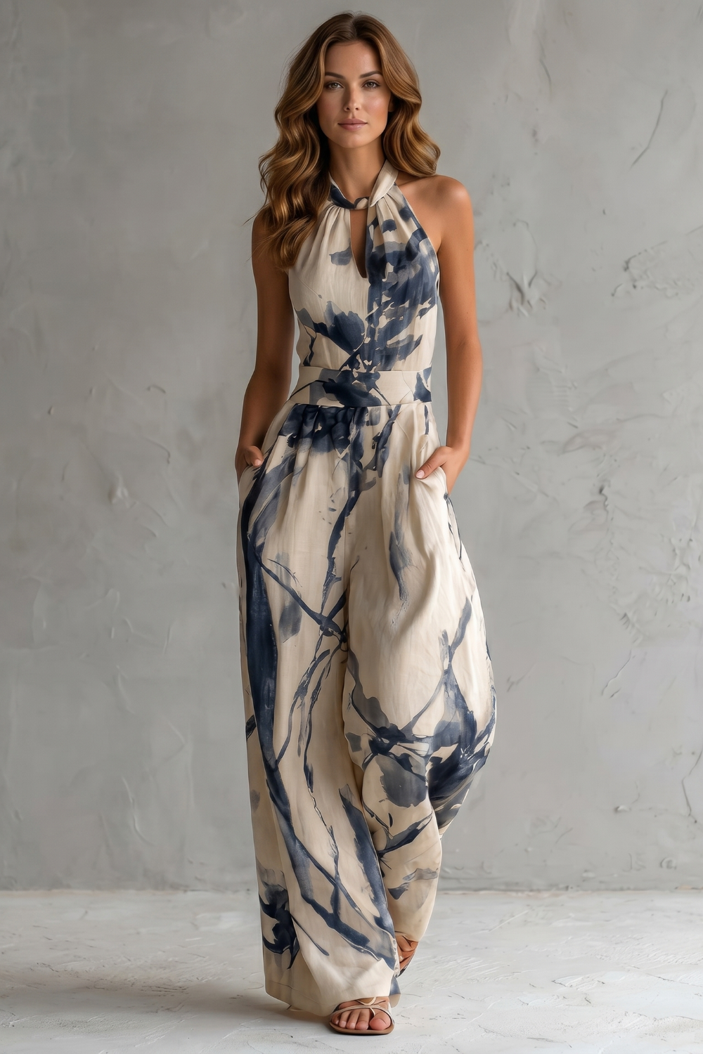 Aquarelle – Artistic ink print – Wide-leg jumpsuit-10914602090839-OLVIA ROSE LONDON