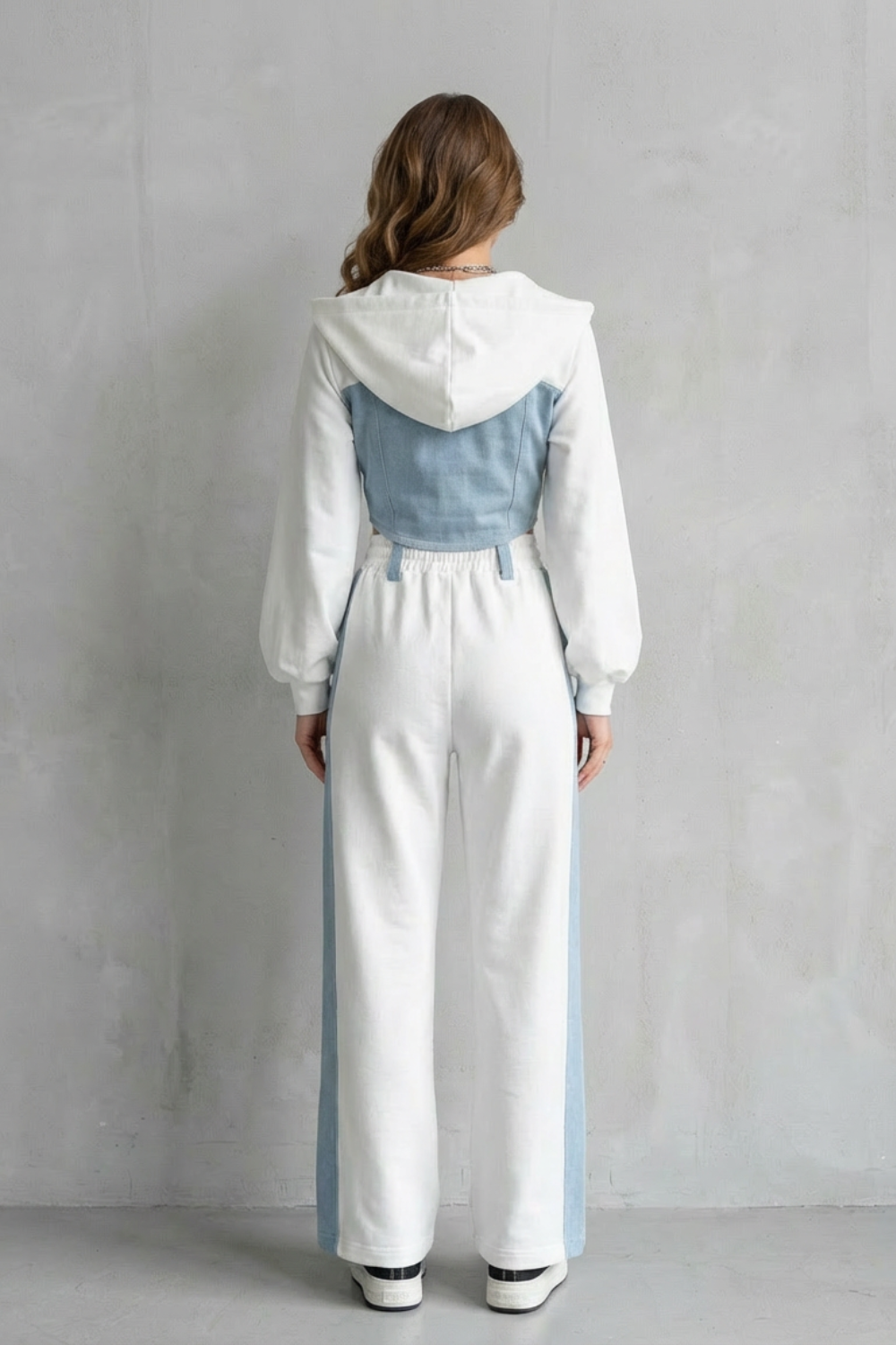 Arlo – Denim Splice – Two-Piece Hoodie & Sweatpant Set-10494042440023-OLVIA ROSE LONDON