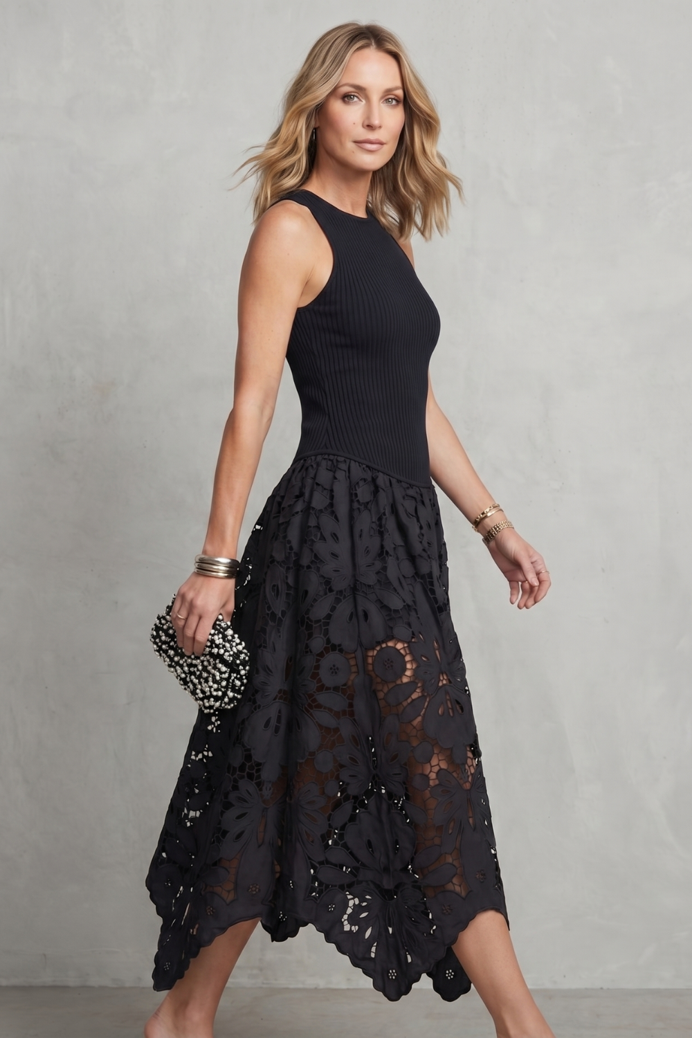 Atalisse – Lace contrast elegance – Midi dress-10755314680151-OLVIA ROSE LONDON