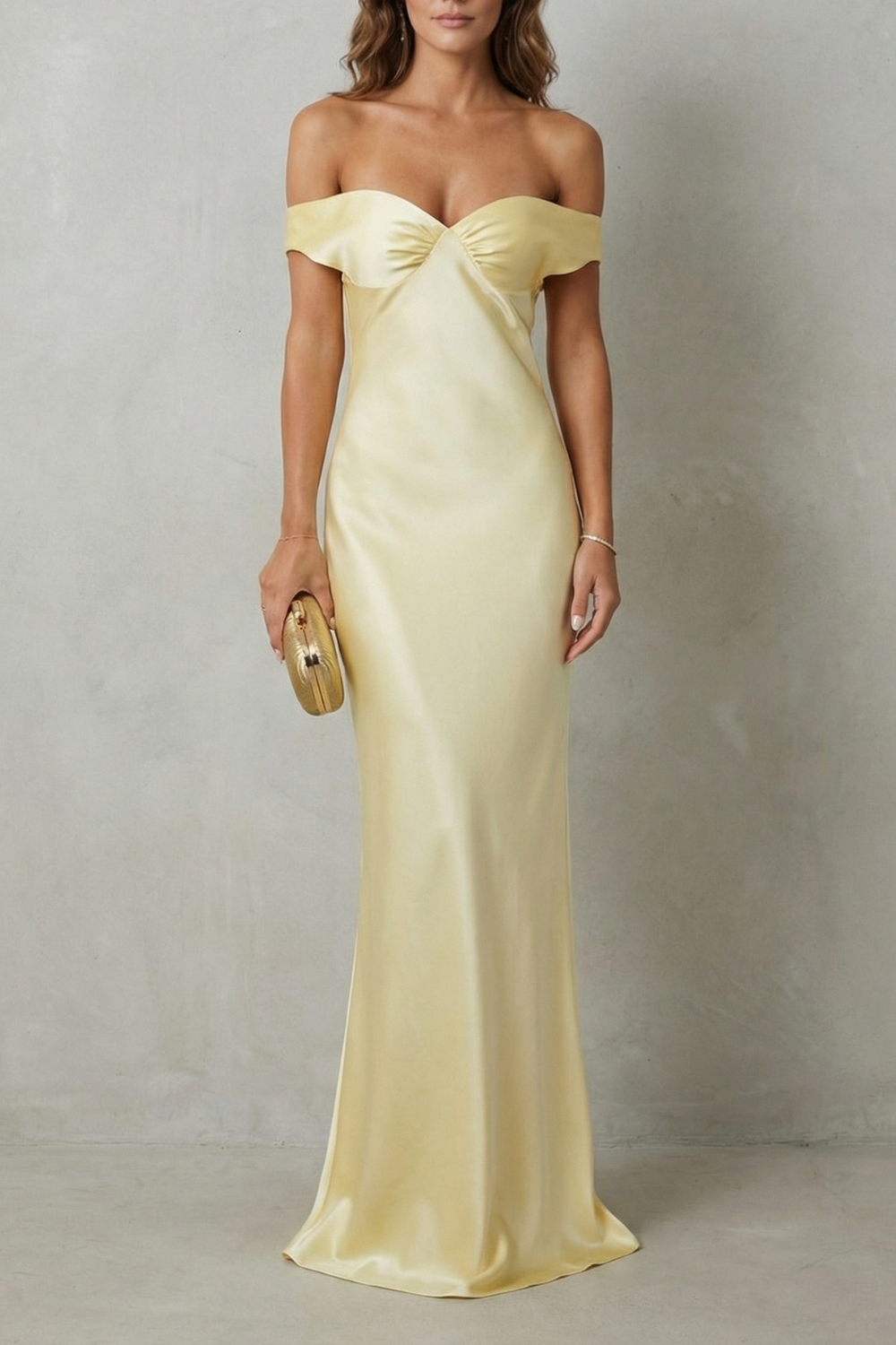 Auréliane – Golden hour elegance – Off-shoulder satin evening gown-10601526657367-OLVIA ROSE LONDON