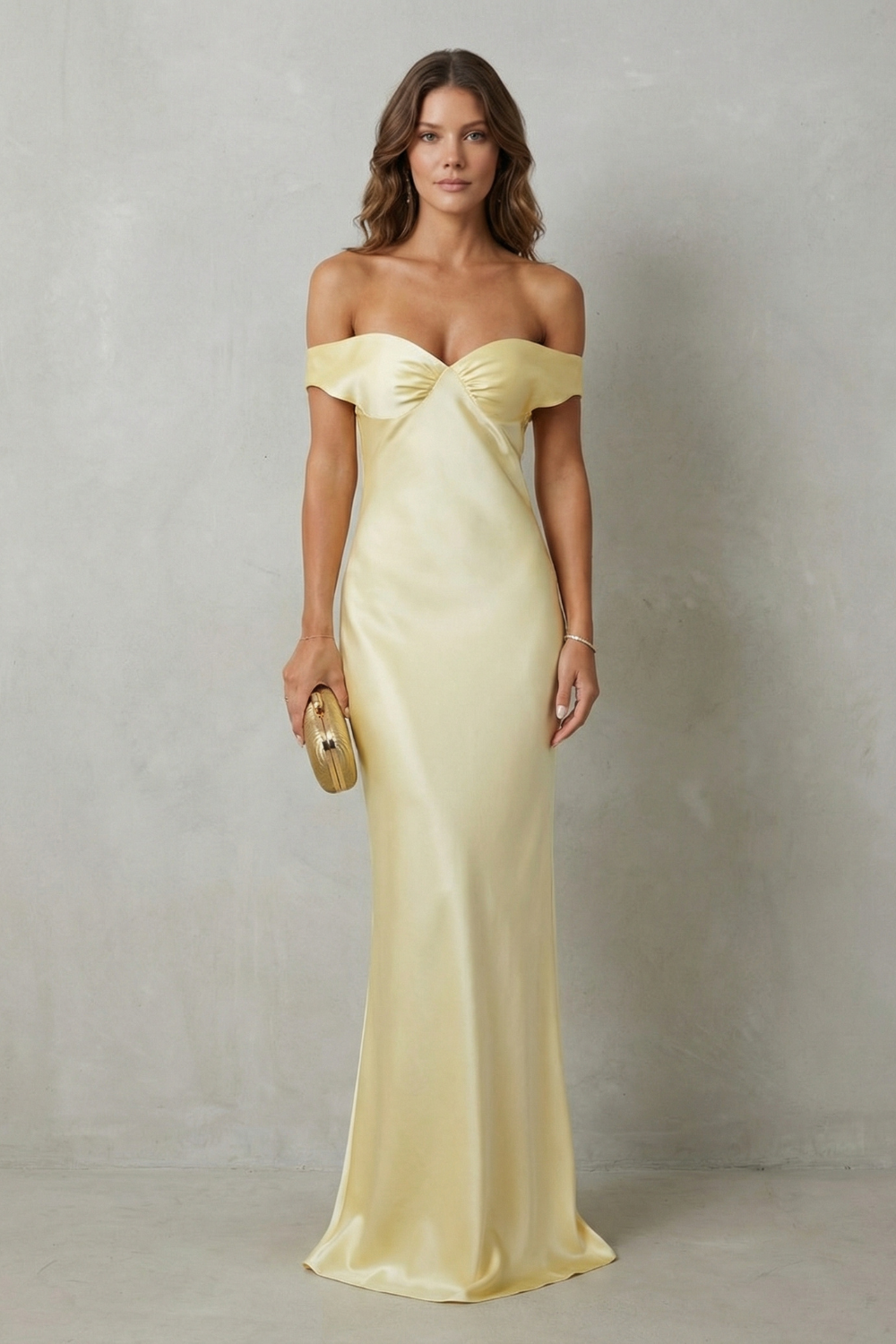 Auréliane – Golden hour elegance – Off-shoulder satin evening gown-10601526657367-OLVIA ROSE LONDON
