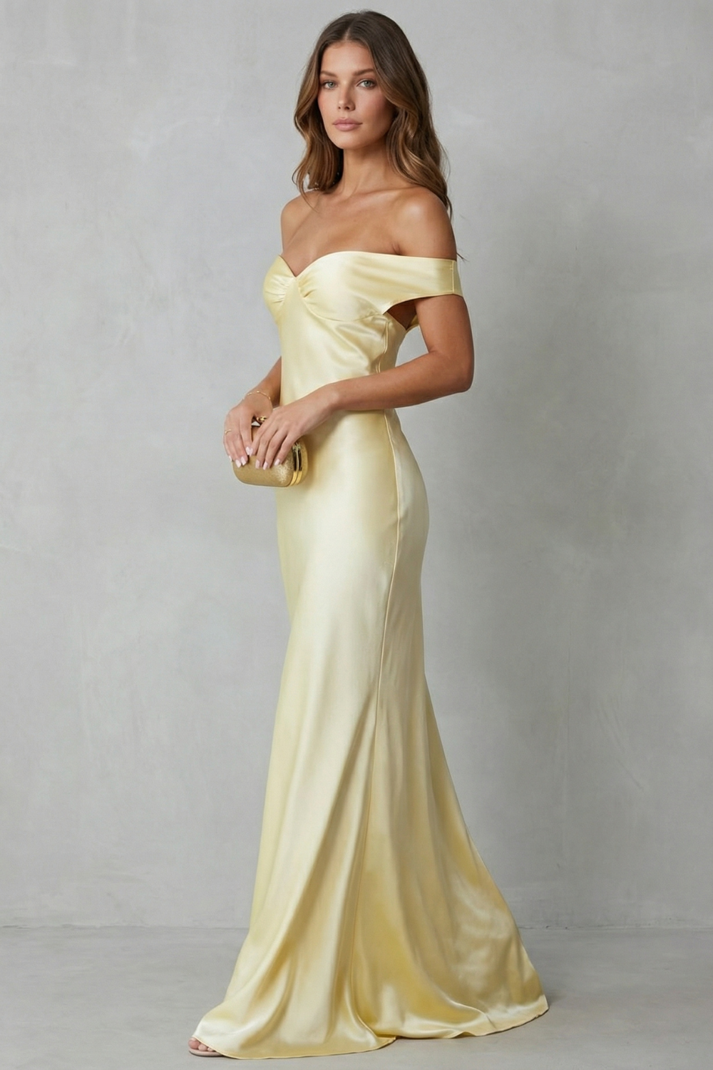 Auréliane – Golden hour elegance – Off-shoulder satin evening gown-10601526657367-OLVIA ROSE LONDON