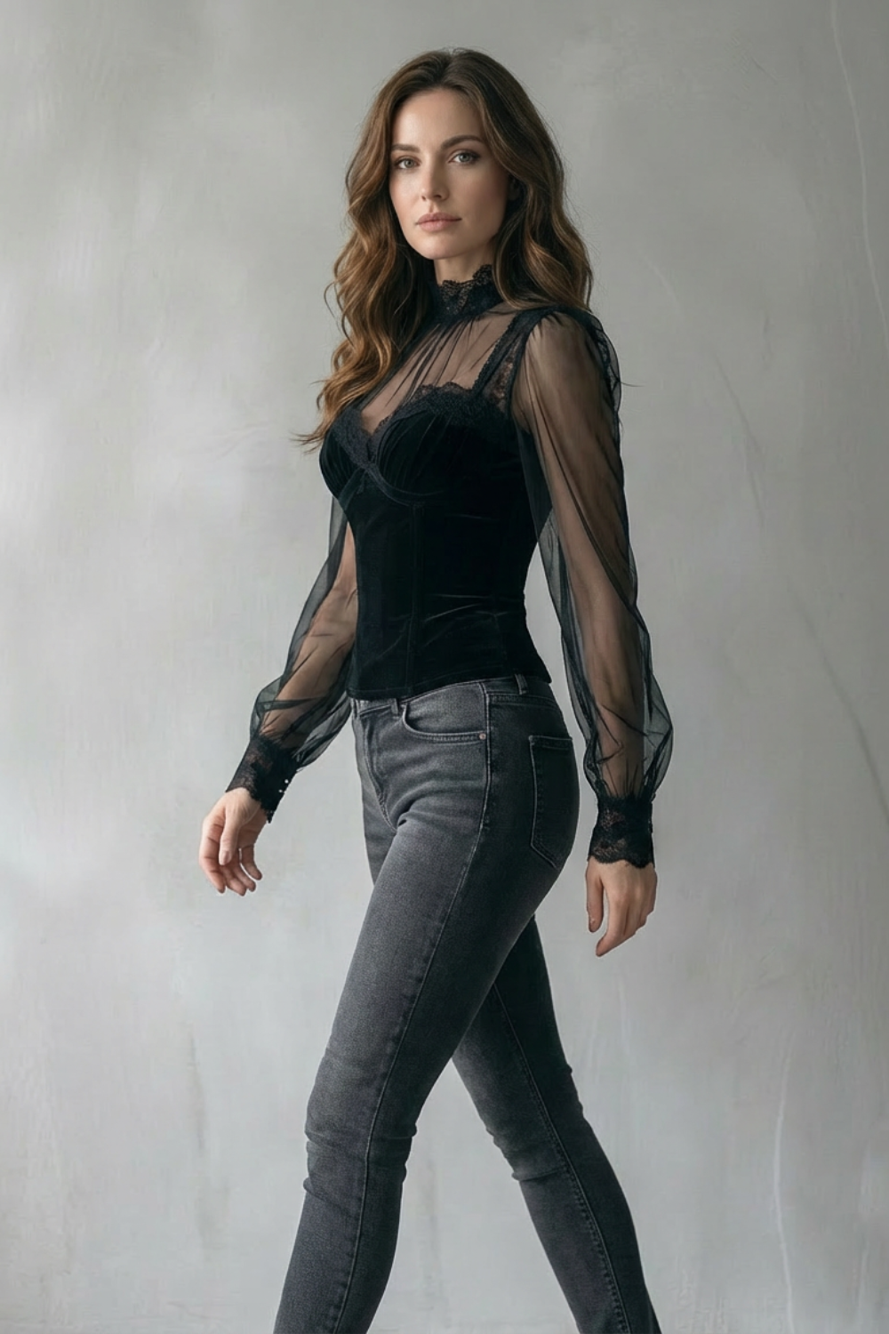 Aurévelle – Gothic romance – Sheer lace velvet top-10497644331351-OLVIA ROSE LONDON