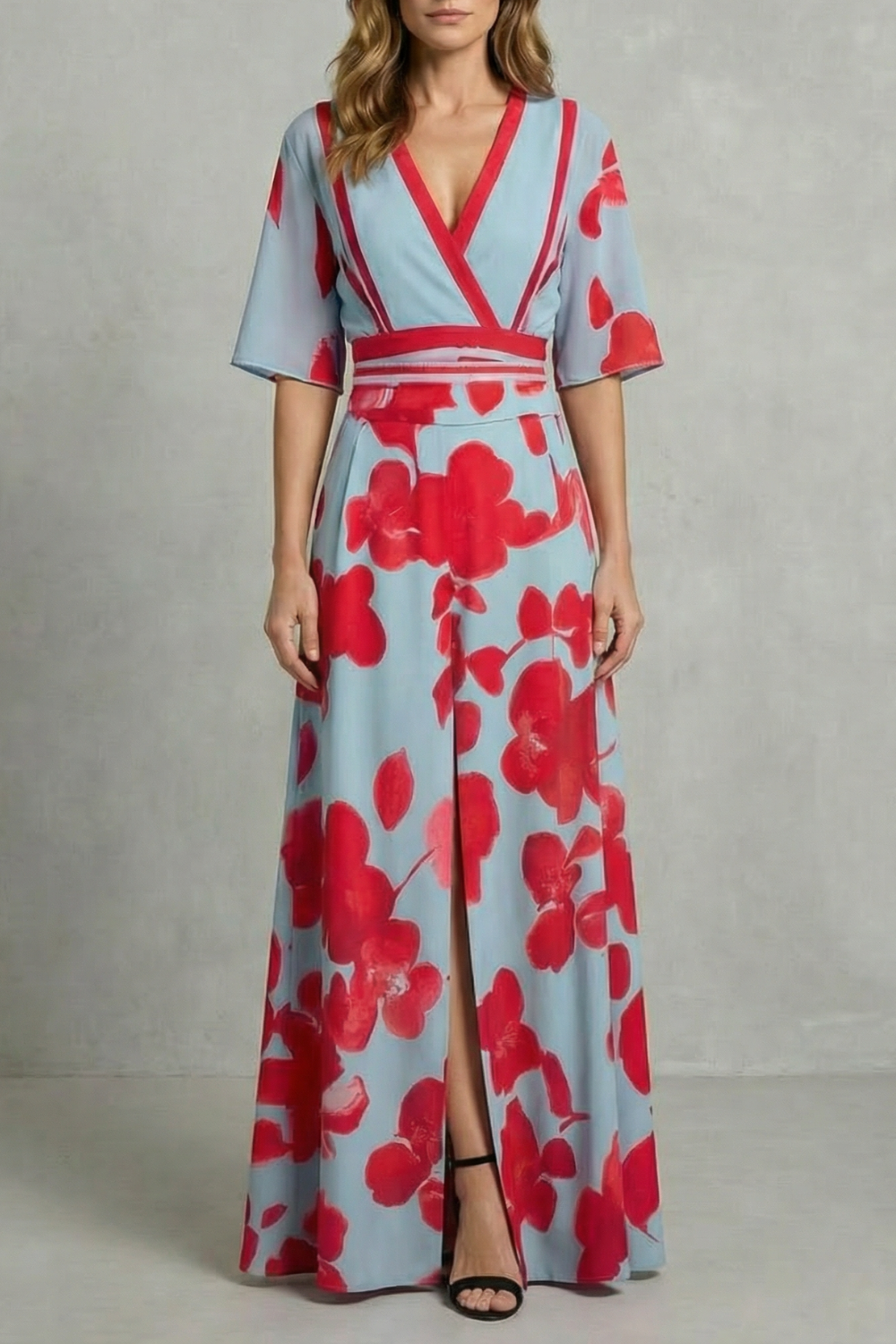Averette – Statement bloom contrast – V-neck maxi dress-10601563816279-OLVIA ROSE LONDON
