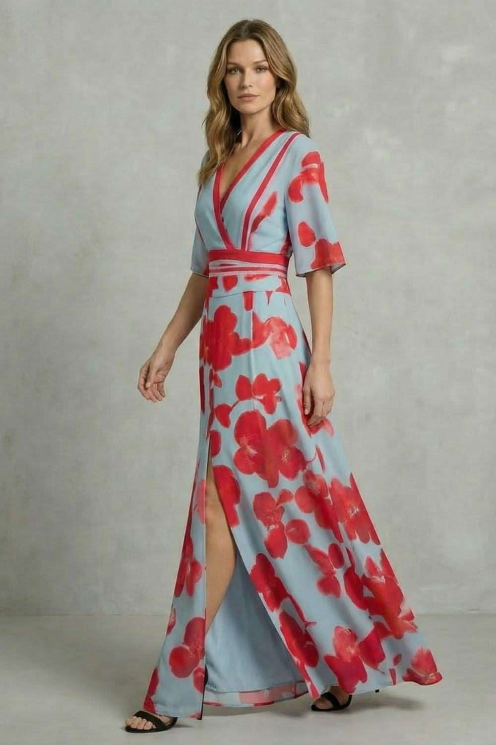 Averette – Statement bloom contrast – V-neck maxi dress-10601563816279-OLVIA ROSE LONDON