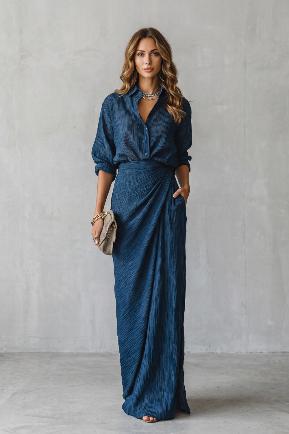 Azelline – Pleated texture elegance – Two-piece set-10434808676695-OLVIA ROSE LONDON