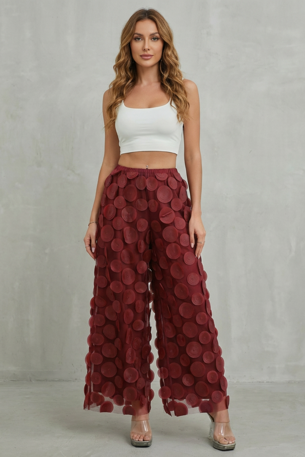 Bellaria – 3D circle appliqué – Wide-leg trousers-10510178779479-OLVIA ROSE LONDON