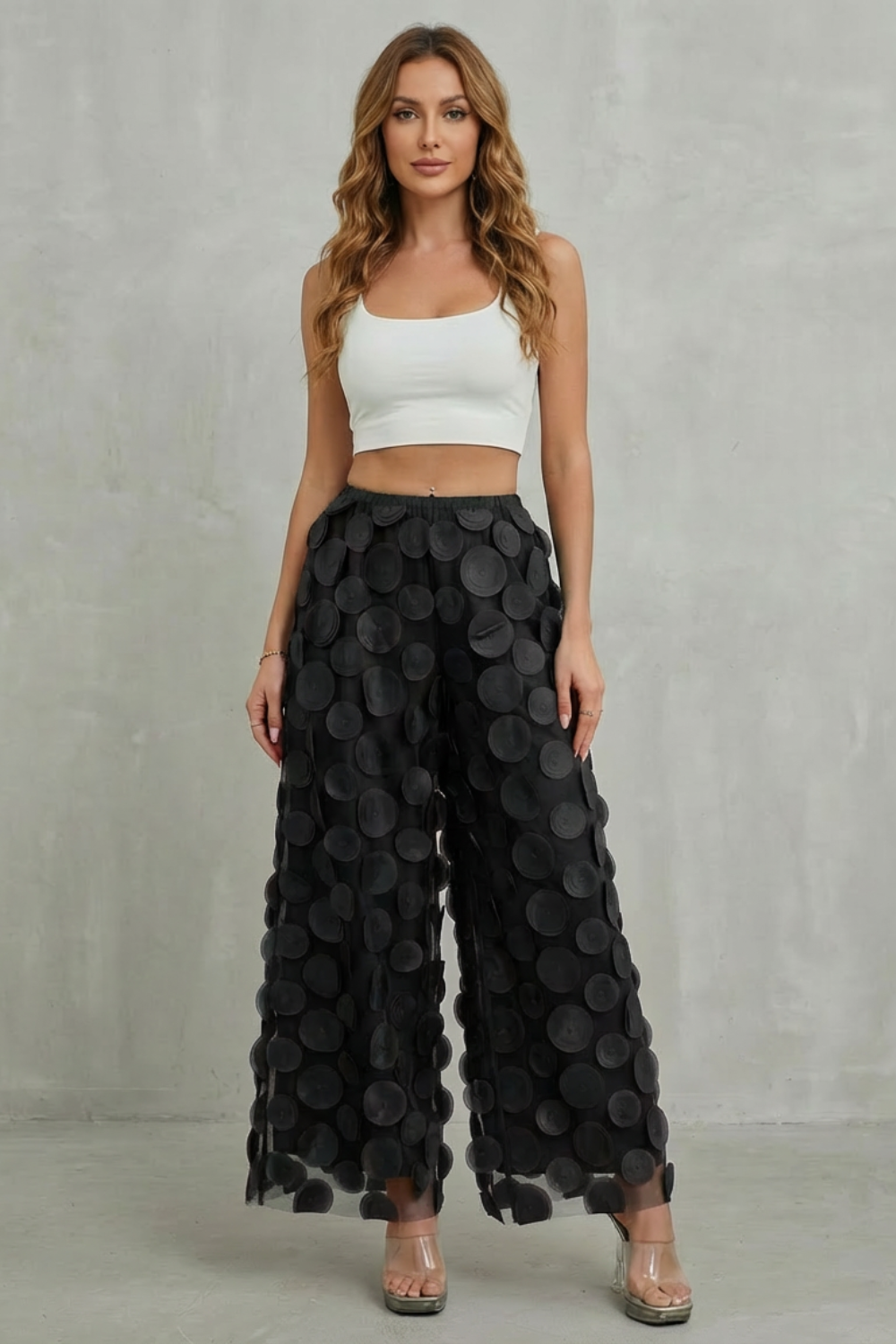 Bellaria – 3D circle appliqué – Wide-leg trousers-10510178779479-OLVIA ROSE LONDON