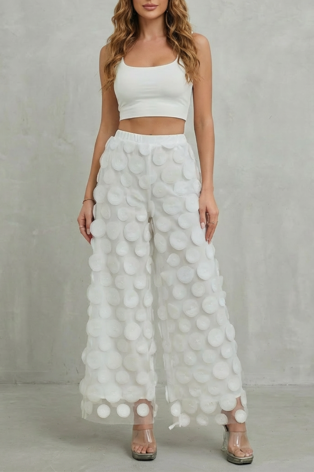 Bellaria – 3D circle appliqué – Wide-leg trousers-10510178779479-OLVIA ROSE LONDON