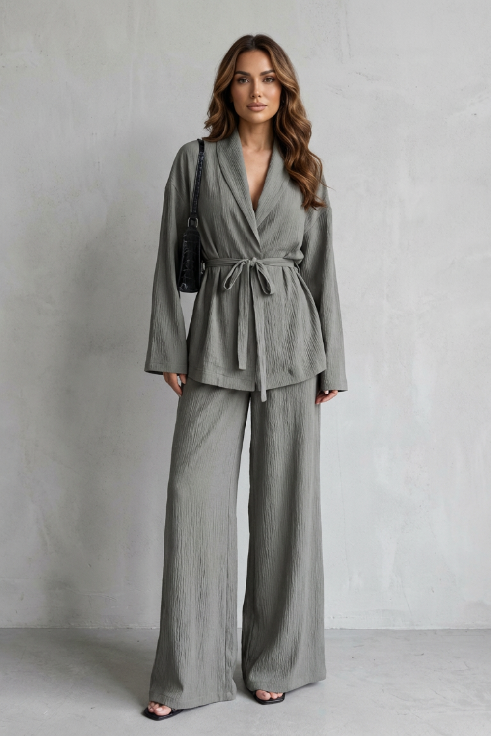 Calissa – V-Neck Belted Set – Elegant Wide-Leg Pants Ensemble-10510549811543-OLVIA ROSE LONDON