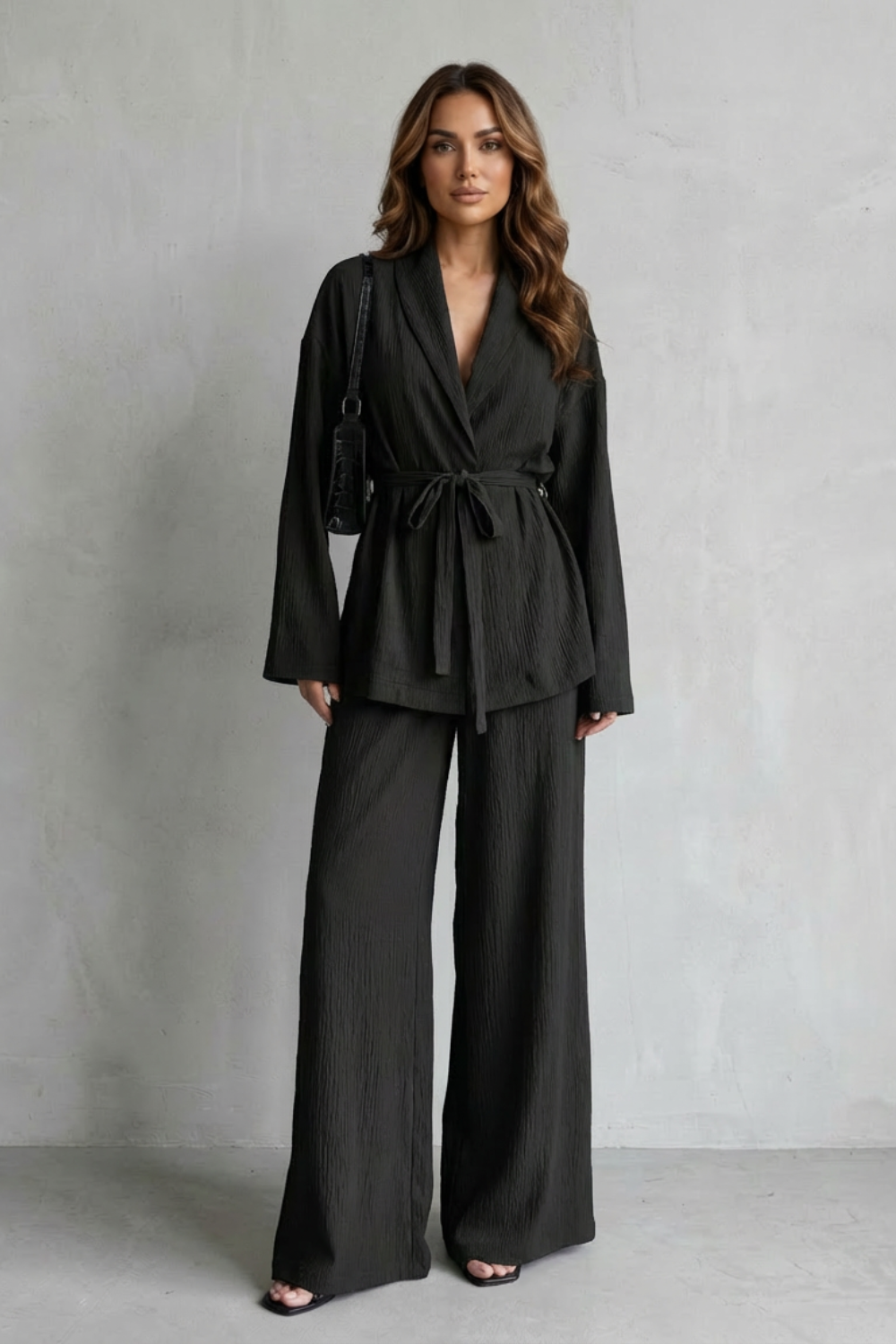 Calissa – V-Neck Belted Set – Elegant Wide-Leg Pants Ensemble-10510549811543-OLVIA ROSE LONDON