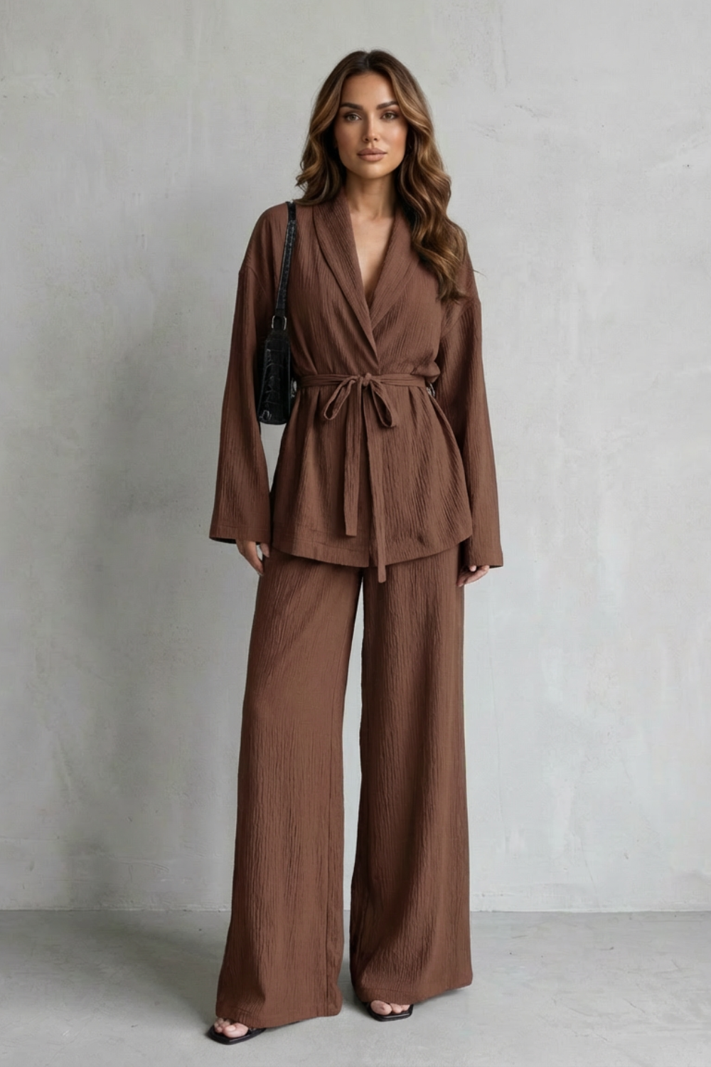 Calissa – V-Neck Belted Set – Elegant Wide-Leg Pants Ensemble-10510549811543-OLVIA ROSE LONDON