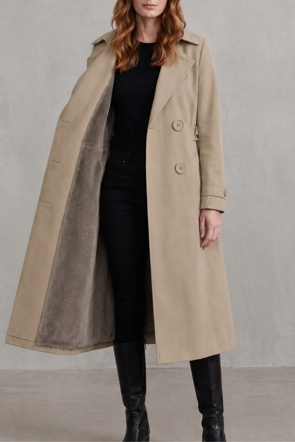 Carletta – Faux fur-lined trench – Double-breasted winter coat-10482722046295-OLVIA ROSE LONDON