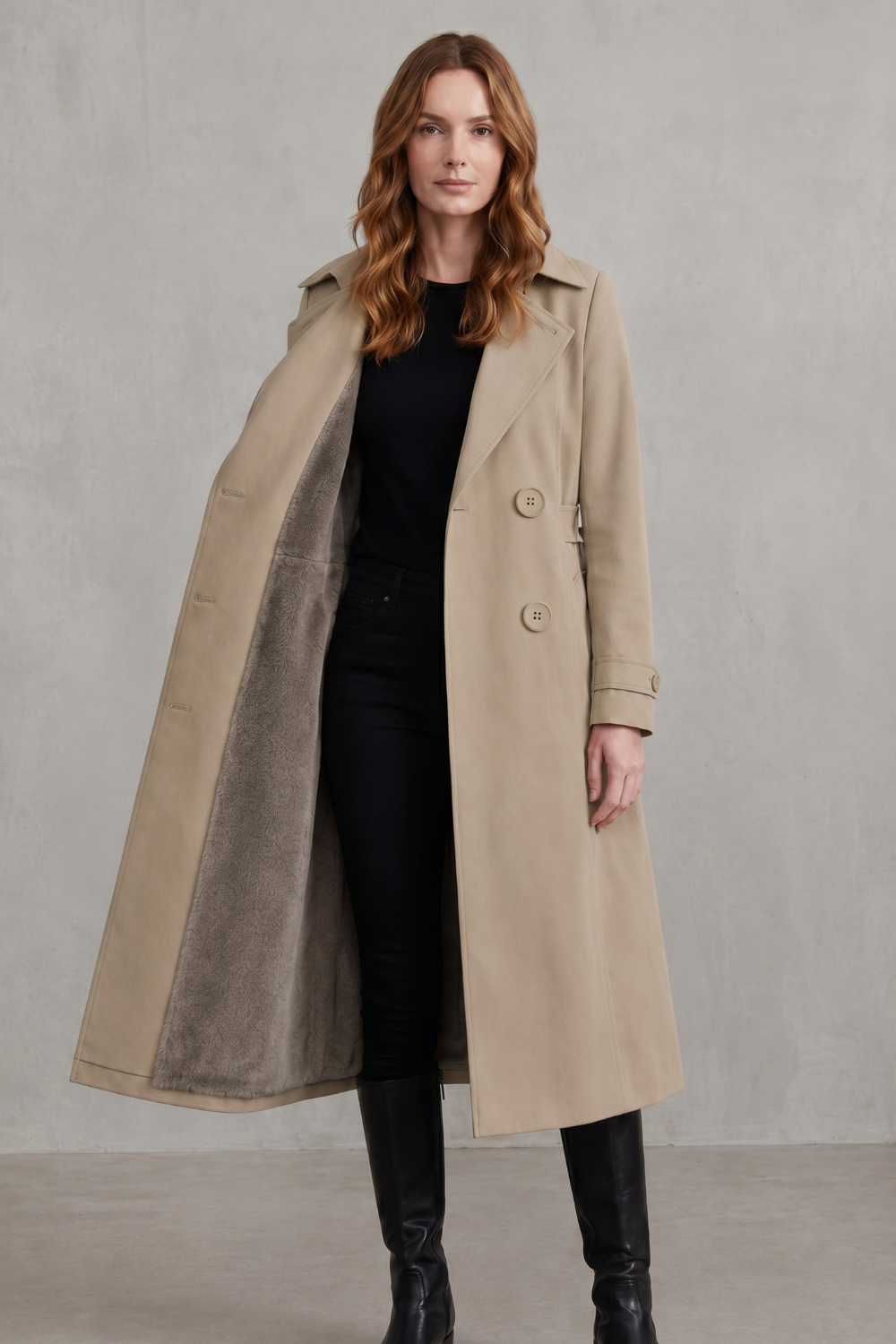 Carletta – Faux fur-lined trench – Double-breasted winter coat-10482722046295-OLVIA ROSE LONDON