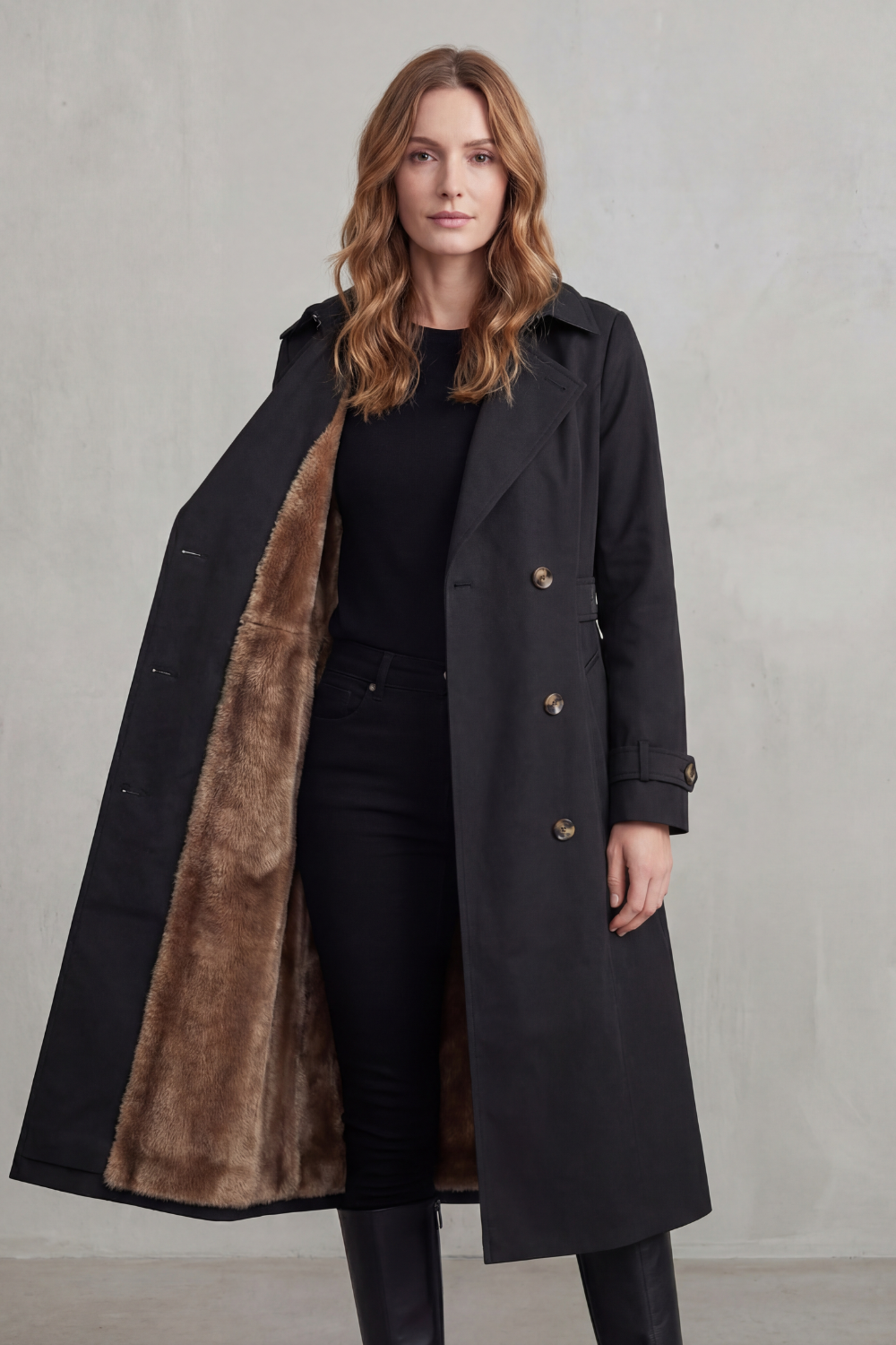 Carletta – Faux fur-lined trench – Double-breasted winter coat-10482722046295-OLVIA ROSE LONDON