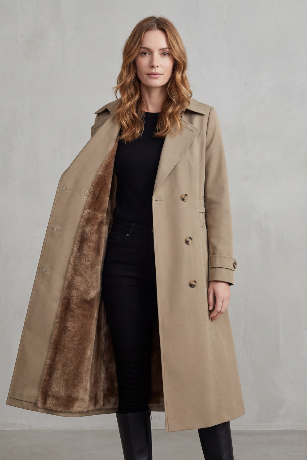 Carletta – Faux fur-lined trench – Double-breasted winter coat-10482722046295-OLVIA ROSE LONDON